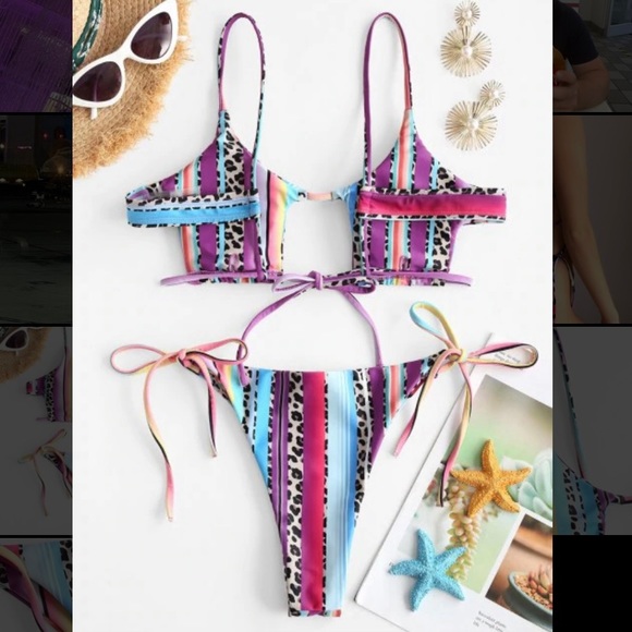 ZAFUL Leopard Panel Striped Cutout Bikini L - Picture 9 of 16